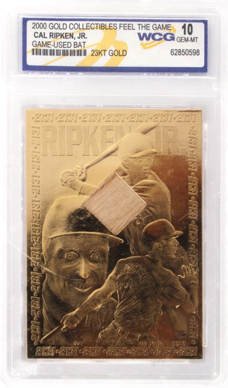 Lot 11850: 2000 23KT GOLD GAME USED BAT CAL RIPKEN JR CARD