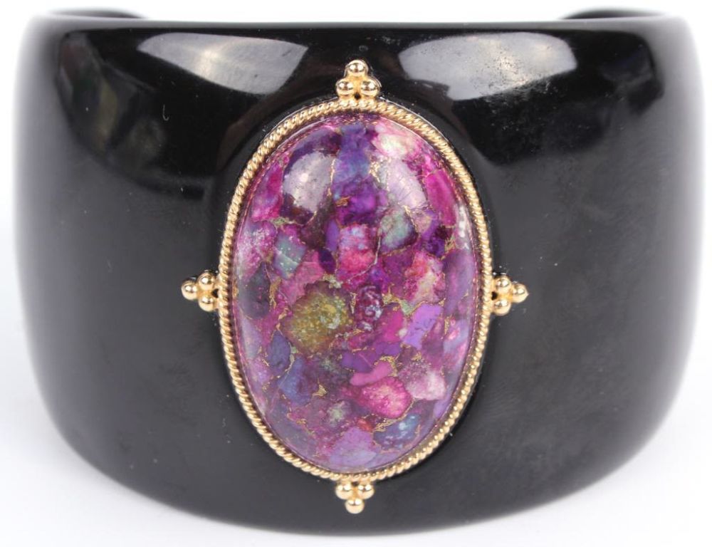 Lot 116174: 14K GOLD DESIGNER BLACK BRACELET WITH PINK GEM