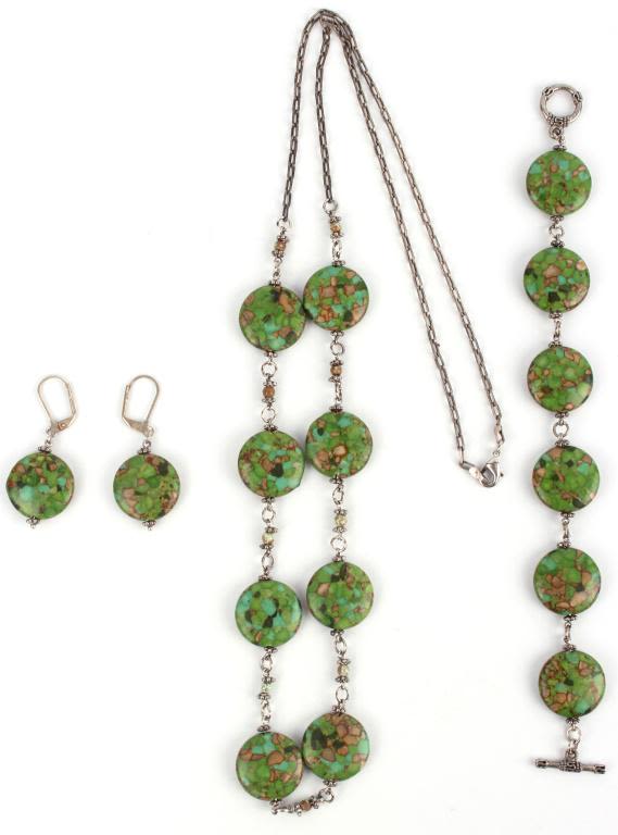 Lot 116192: GREEN & BROWN MALACHITE MATCHING SET OF JEWELRY