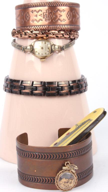 Lot 116197: MIXED LOT OF BRACELETS, KNIFE, WATCH, & ETC