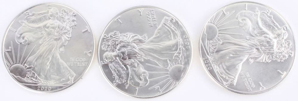 Lot 116204: .999  AMERICAN SILVER EAGLE 1 OUNCE COINS - (3)