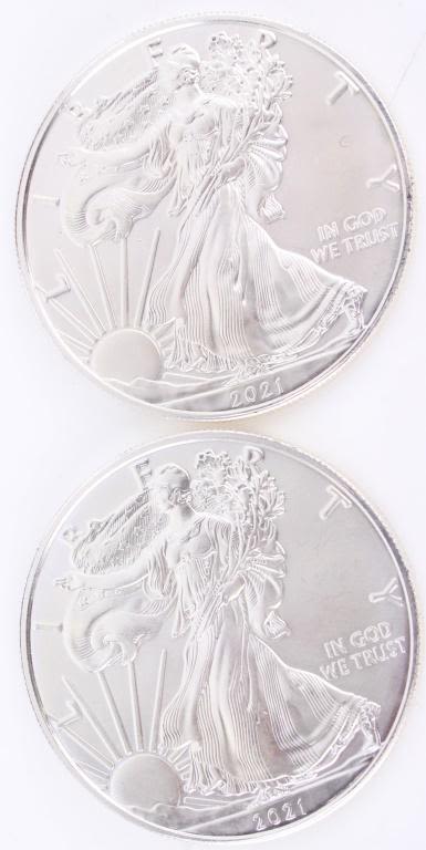 Lot 116207: AMERICAN SILVER EAGLES .999 FINE SILVER - LOT OF 2