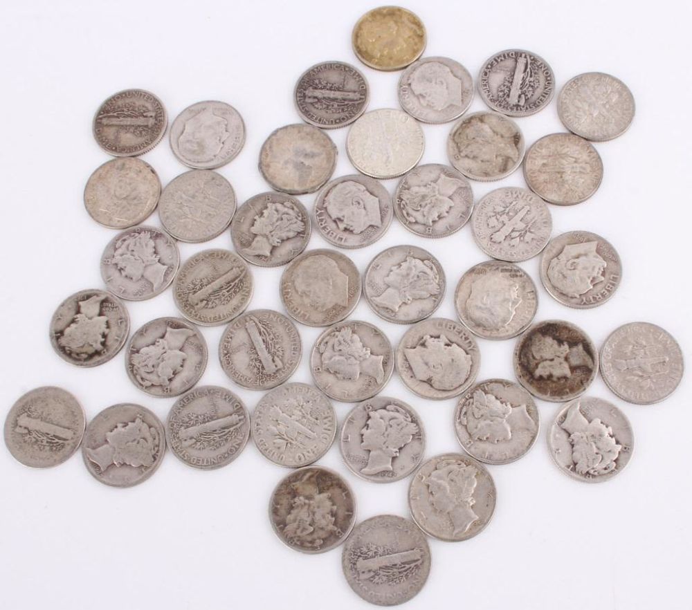 Lot 116208: 90% SILVER ROOSEVELT & MERCURY DIMES - LOT OF 40