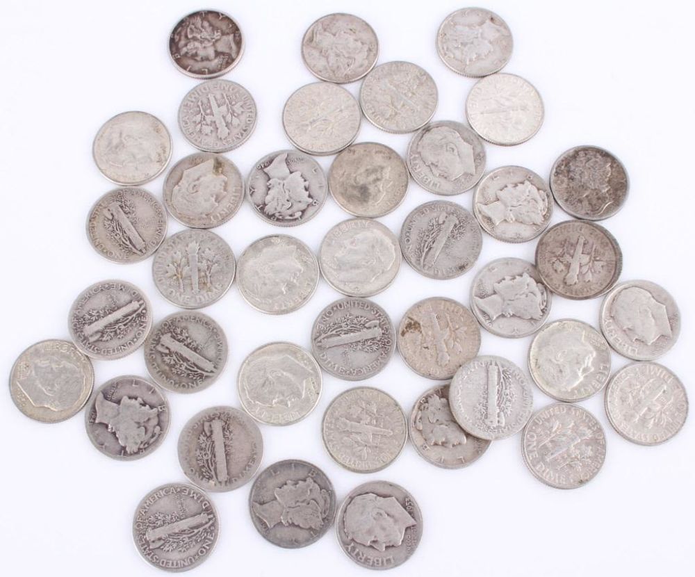 Lot 116209: 90% SILVER ROOSEVELT & MERCURY DIMES - LOT OF 40