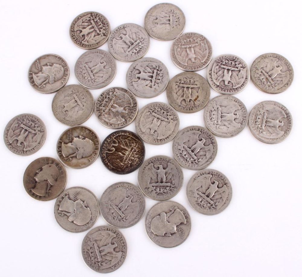 Lot 116211: 90% SILVER WASHINGTON QUARTERS PRE-1965 - (25)