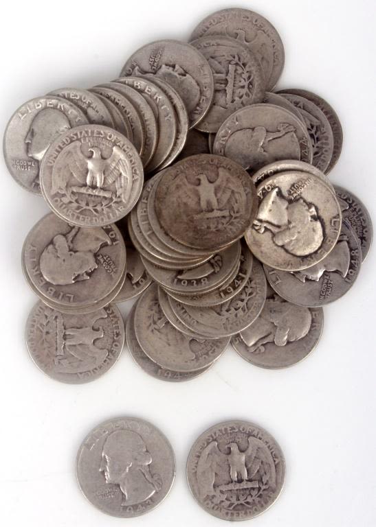 Lot 116213: 90% SILVER QUARTER DOLLARS - LOT OF 50