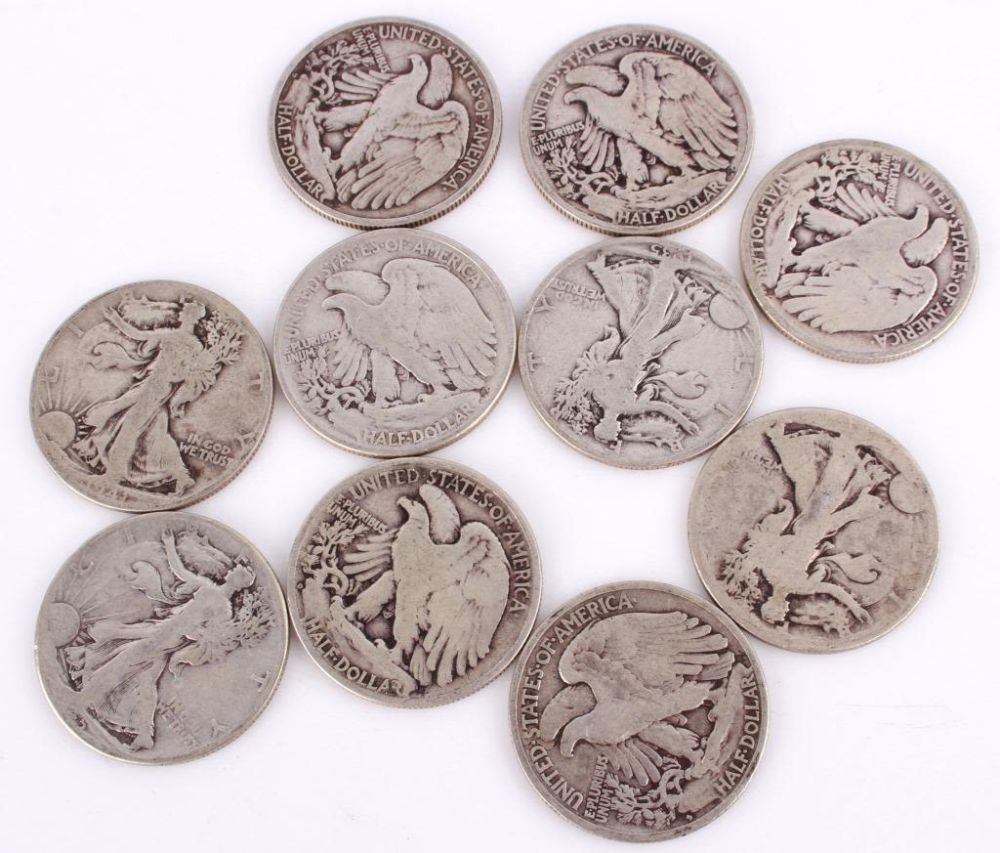 Lot 116215: WALKING LIBERTY HALF DOLLARS 1935-1945 - LOT OF 10
