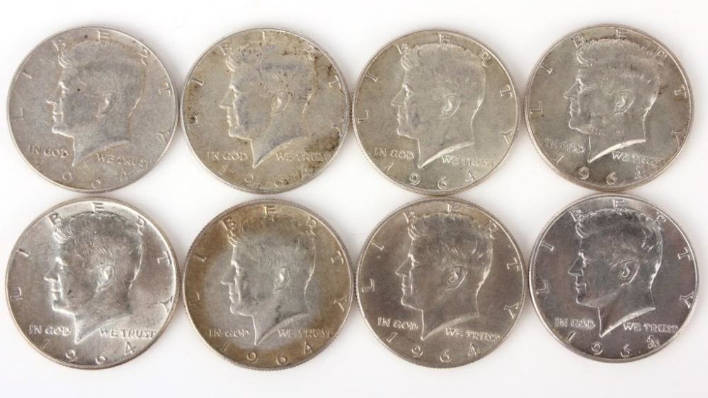 Lot 116217: 90% SILVER KENNEDY HALF DOLLAR COINS - LOT OF 8