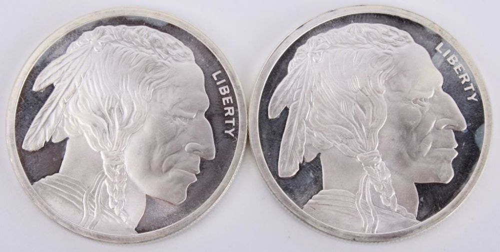 Lot 116223: .999 FINE SILVER BUFFALO ROUNDS - LOT OF 2