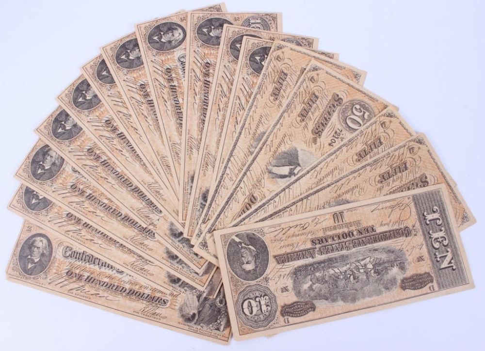 Lot 116233: ASSORTED CONFEDERATE BILL FACSIMILES - LOT OF 16