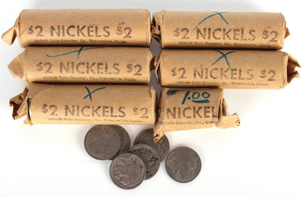 Lot 116238: 5 & 1/2 BUFFALO NICKEL ROLLS IN $2 & $1 AMOUNTS