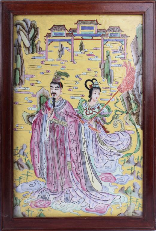 Lot 116280: CHINESE HAND PAINTED PORCELAIN TILE PANEL