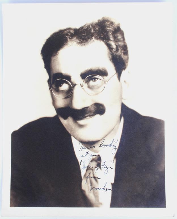 Lot 116375B: GROUCHO MARX AUTOGRAPHED & DEDICATED PRINT