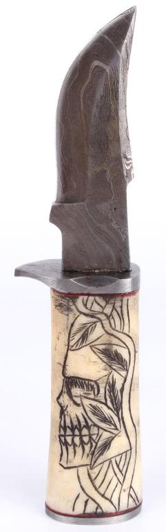 Lot 116391: LOUIS MARTIN CUSTOM DAMASCUS STEEL HUNTING KNIFE