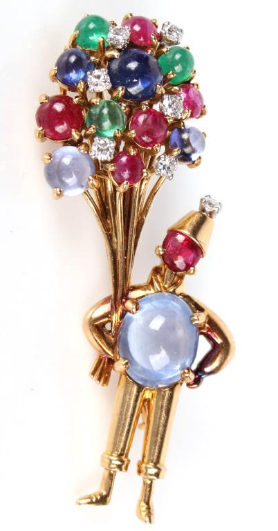 Lot 116070A: 18K YELLOW GOLD DIAMOND DESIGNER CABACHON BROOCH