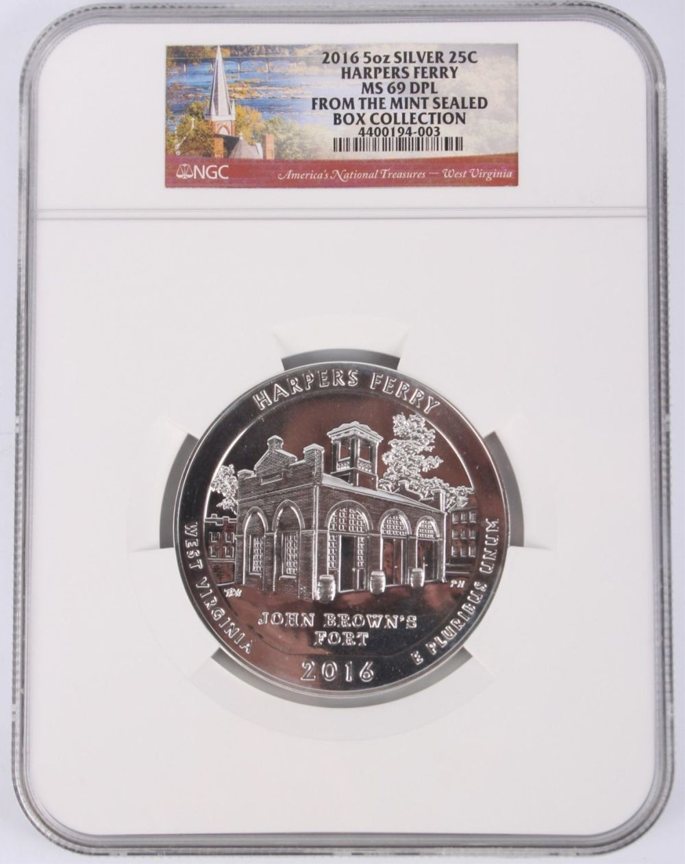 Lot 118169: .999 FINE SILVER 2016 5 OZ HARPERS FERRY MINT COIN