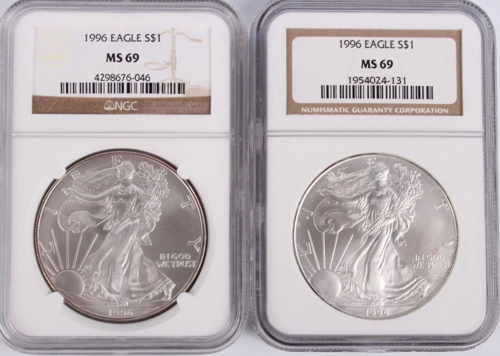 Lot 118202: .999 SILVER 1996 SILVER EAGLE NGC MS69 COINS - (2)