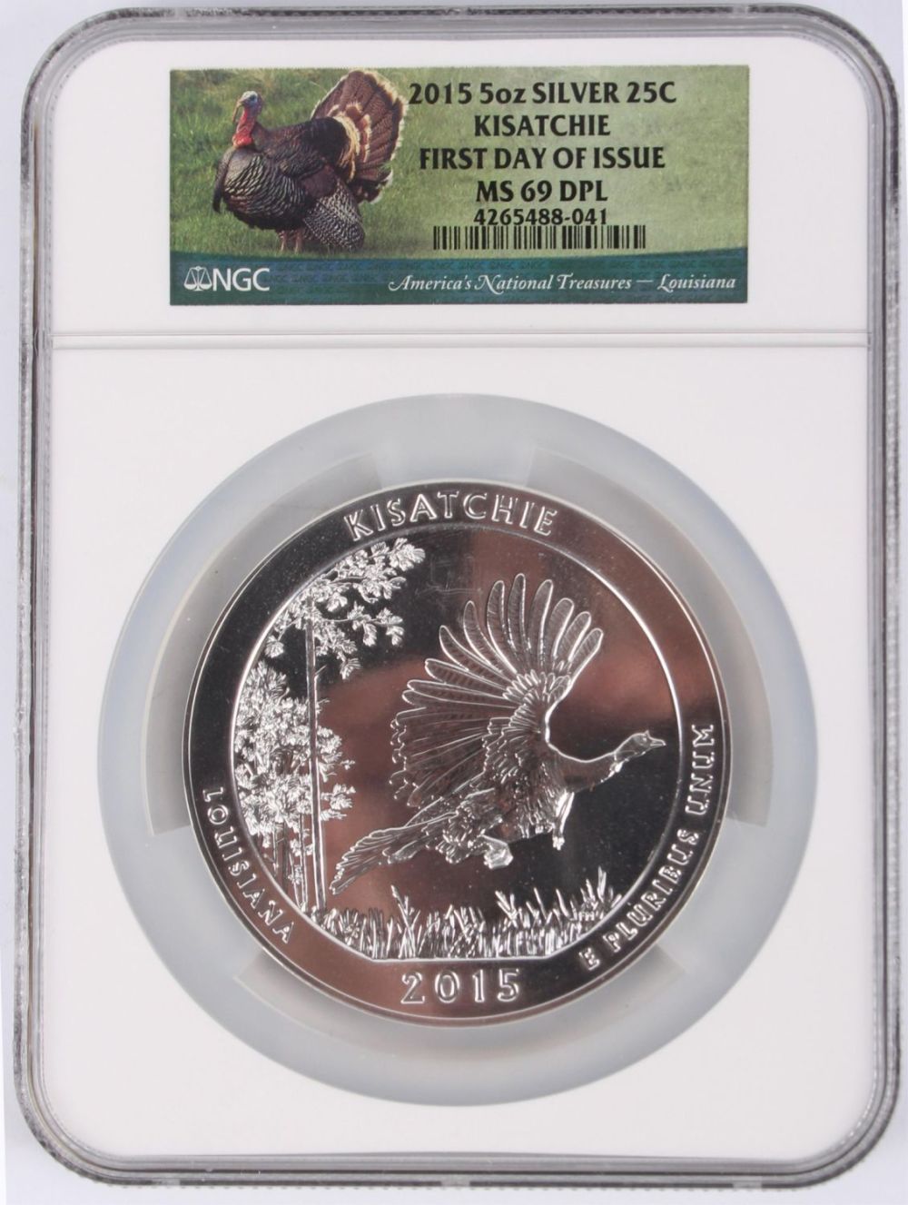 Lot 121158: .999 FINE SILVER 2015 5 OZ KISATCHIE NGC MINT COIN