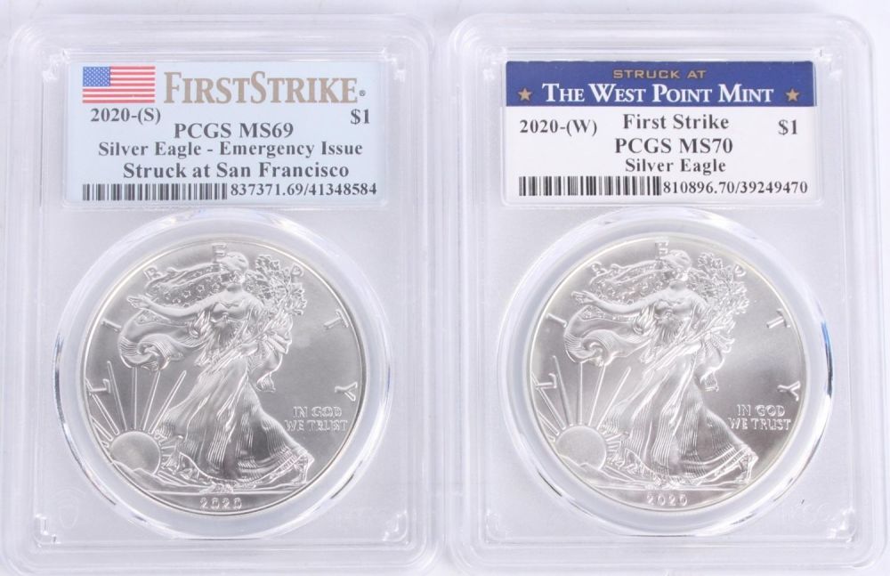 Lot 121159: 2020-W & 2020-S PCGS GRADED 1 OZ SILVER EAGLES (2)
