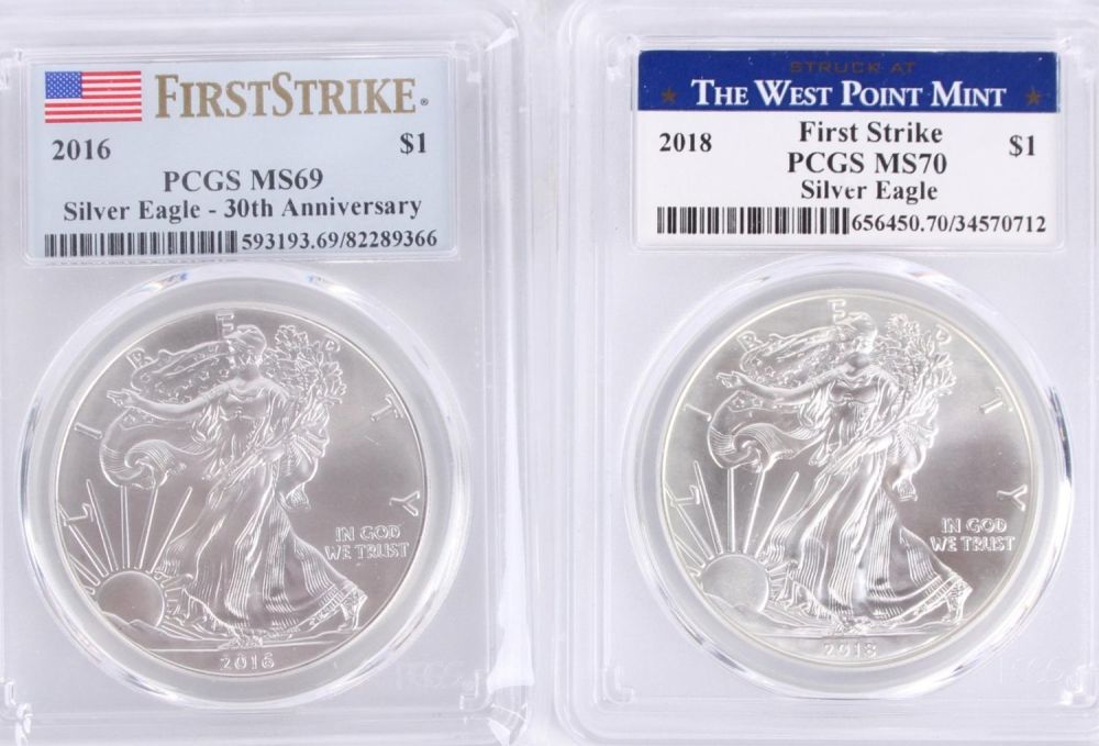 Lot 121164: .999 SILVER 2016 & 2018 PCGS SILVER EAGLES - (2)