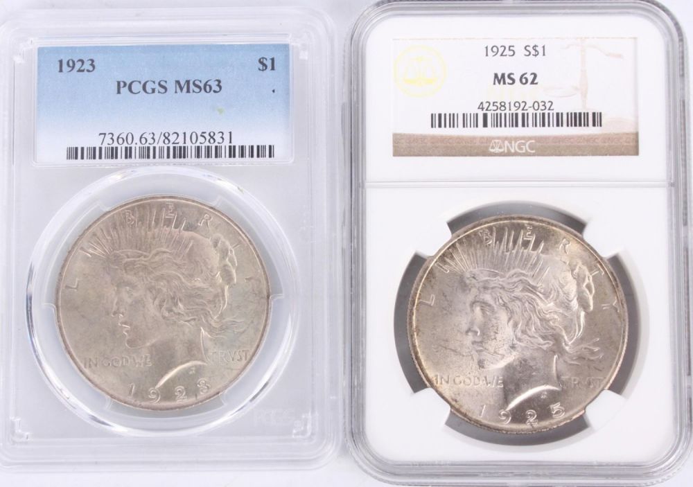 Lot 121173: 90% SILVER 1923 & 1925 PEACE SILVER DOLLARS - (2)