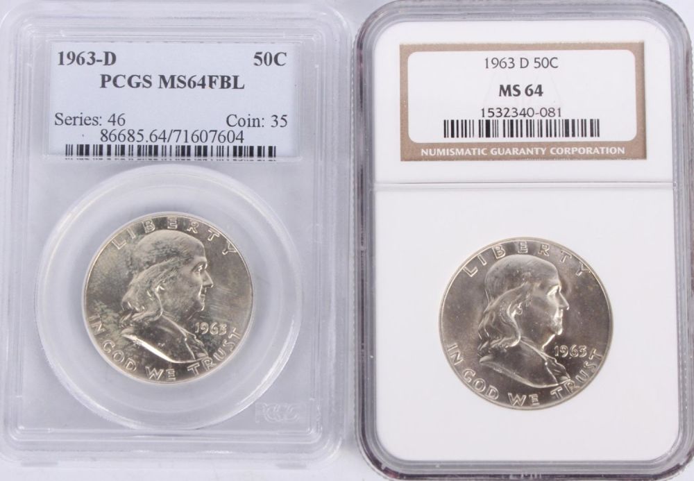Lot 121175: 90% SILVER 1963-D MS64 FRANKLIN HALF DOLLARS - (2)