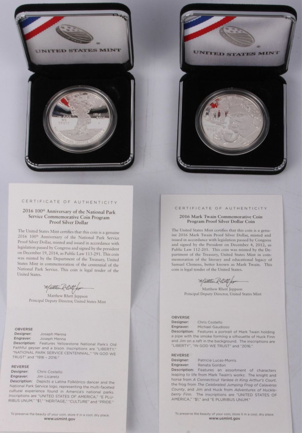 Lot 121179: 90% SILVER 2016 COMMEMORATIVE COINS US MINT - (2)