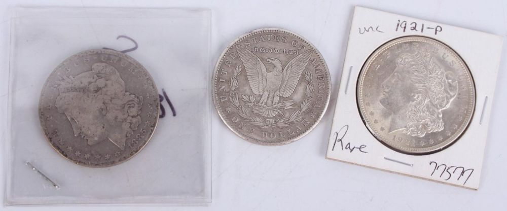 Lot 121182: 90% SILVER MORGAN DOLLARS - 1921-P, 1885, & 1881