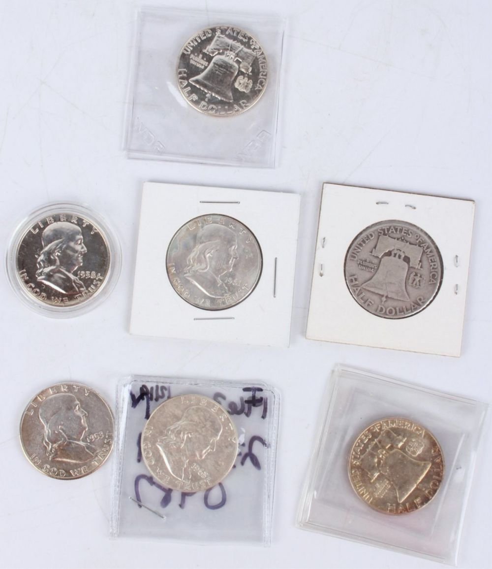 Lot 121183: 90% SILVER GENERAL GRADE FRANKLIN HALF-DOLLARS (7)