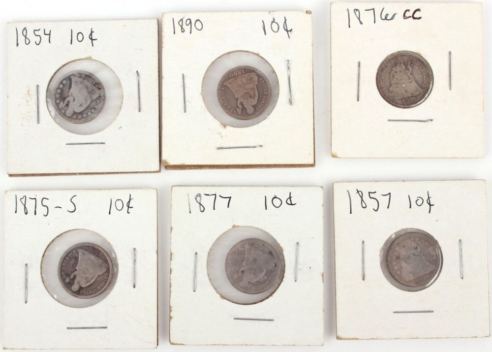 Lot 121185: 90% SILVER SEATED LIBERTY DIMES - LOT OF 6