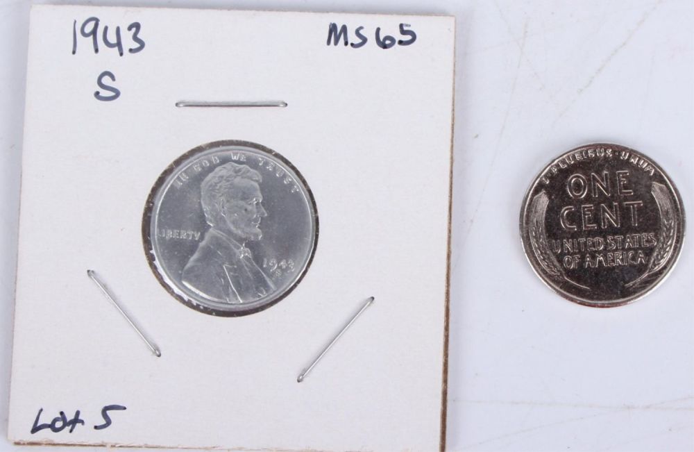 Lot 121192: 1943 LINCOLN STEEL PENNIES MS65 & HIGH GRADE - (2)