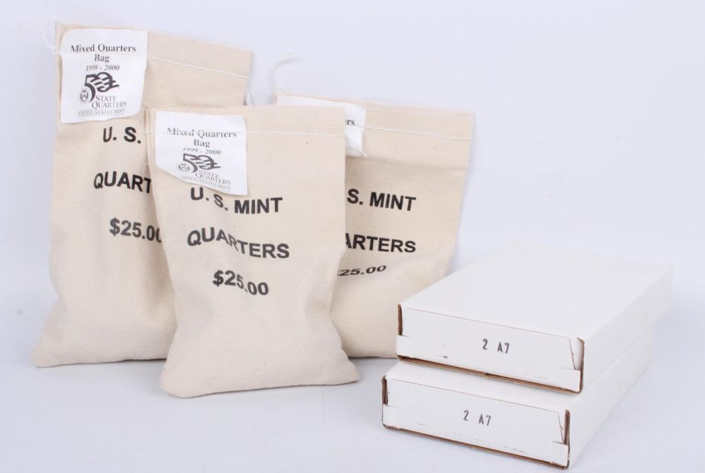 Lot 121201: 50 STATE US UNCIRCULATED $25 BAG QUARTERS - (5)