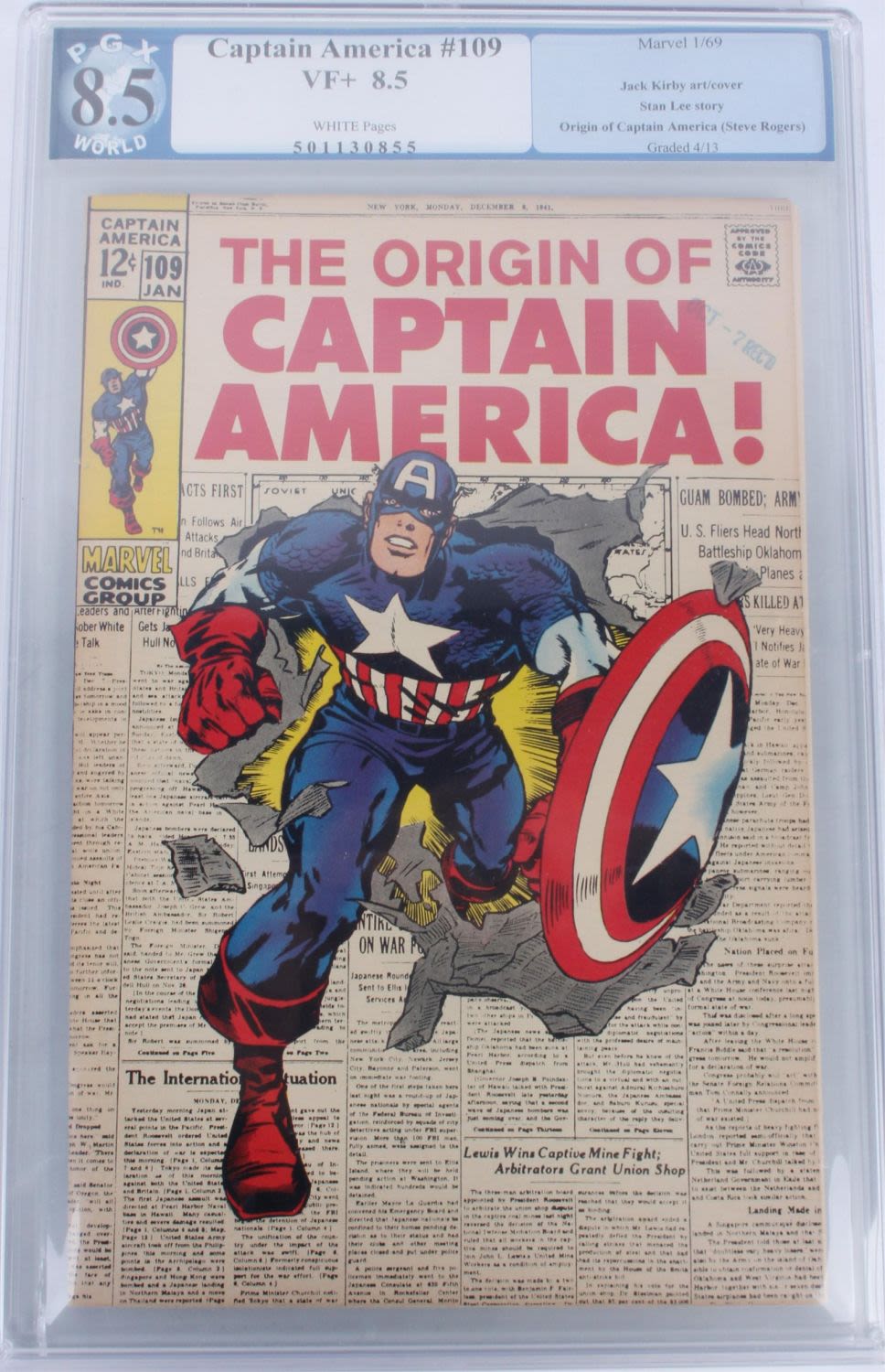 Lot 121261: CAPTAIN AMERICA #109 VF+ 8.5 PGX GRADED- ORIGIN ST