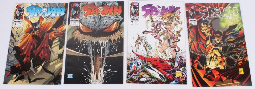 Lot 121275: SPAWN #'S 3, 4, 9, & 16 - HIGH GRADE HOT COMICS