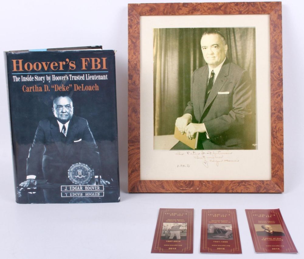 Lot 121295A: J. EDGAR HOOVER SIGNED PHOTO & HOOVERS FBI BOOK