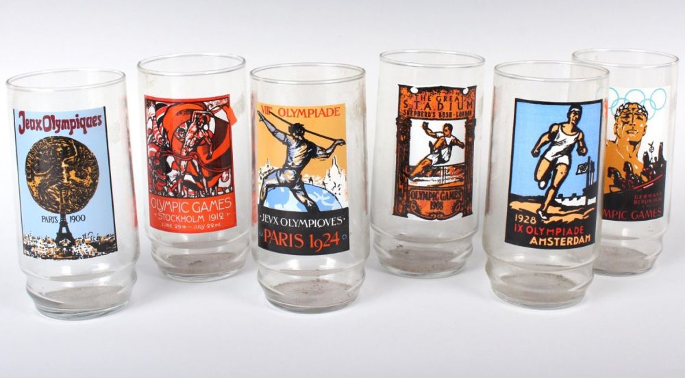 Lot 121342: ASSORTED OLYMPICS DRINKING GLASSES - LOT OF 6