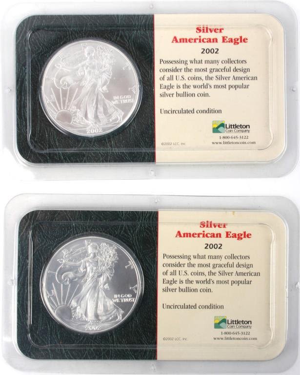 Lot 124169: .999 SILVER 2002 AMERICAN EAGLE 1OZ MINT COINS (2)
