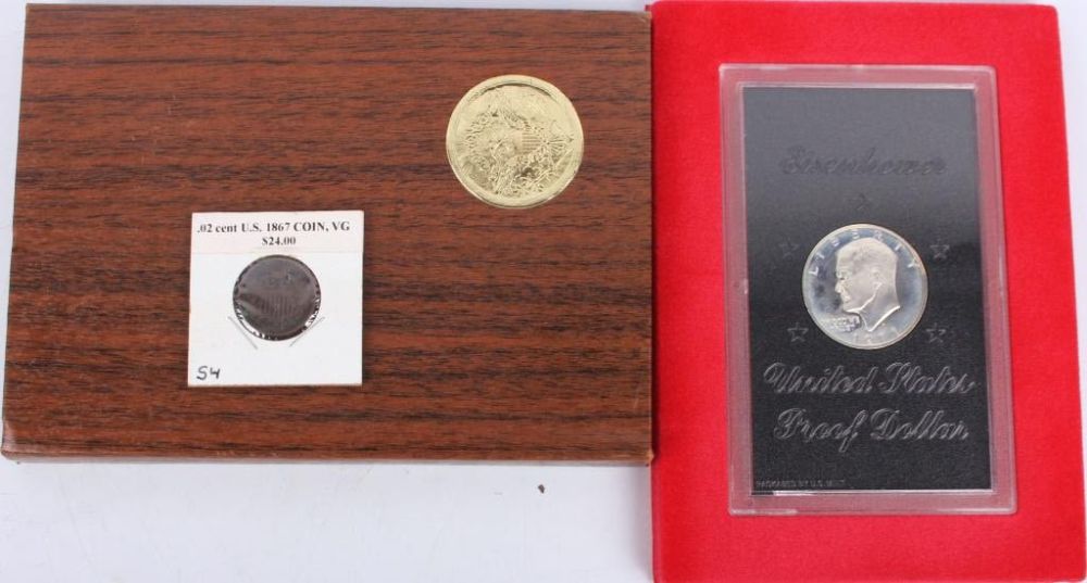 Lot 124174: 1971 EISENHOWER PROOF DOLLAR & 1867 2 CENT COIN