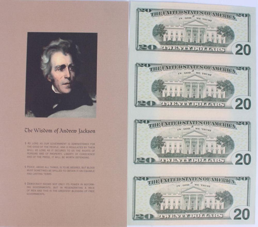 Lot 124194: SHEET OF 4 UNCUT $20 STAR NOTES IN FOLDER W COA