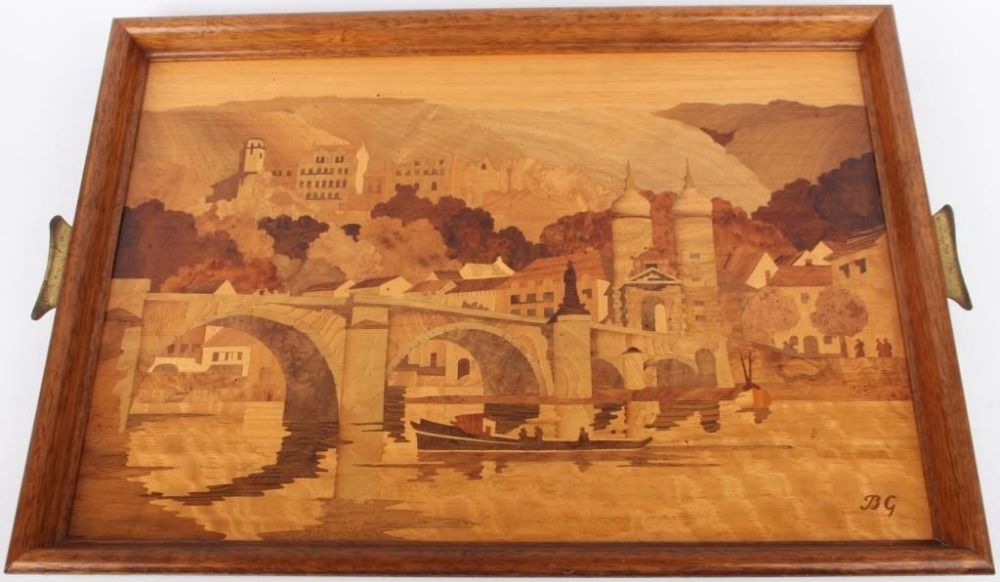 Lot 128175: EARLY 20TH C.BG HEIDELBERG GERMAN WOOD INLAID TRAY