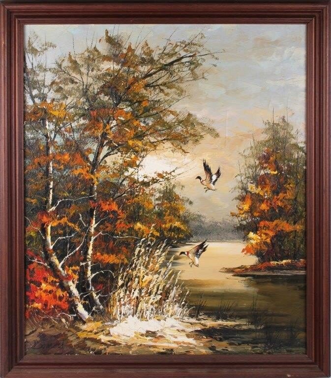 Lot 129161: BERNARD MILTON OIL PAINTING "DUCKS IN FLIGHT"