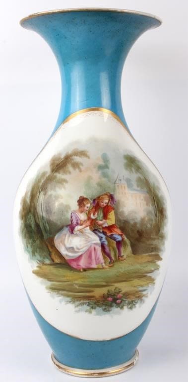 Lot 129185: ANTIQUE HAND-PAINTED FRENCH BLUE VASE