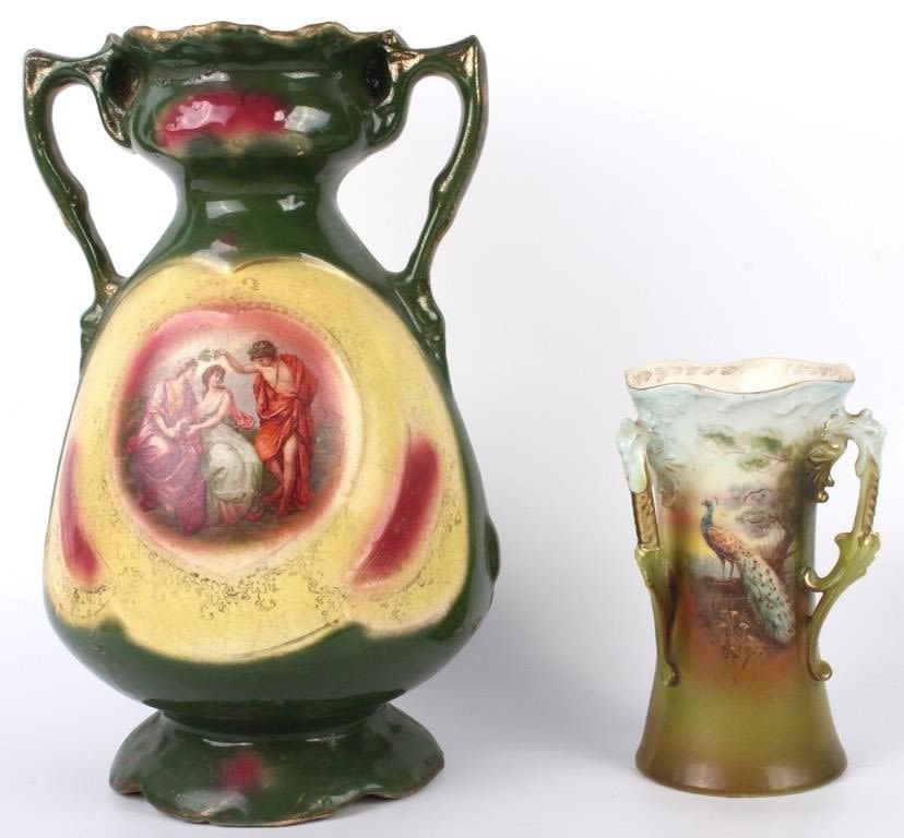 Lot 129186: ANTIQUE ENGLISH HAND-PAINTED VASES - LOT OF 2