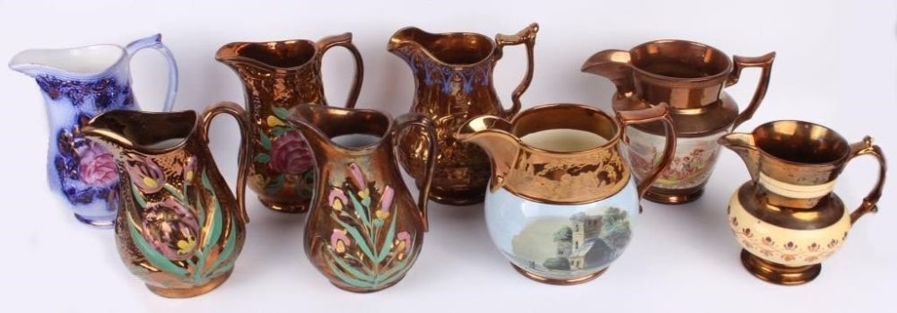 Lot 129187: ANTIQUE COPPER LUSTER PITCHERS - LOT OF 8