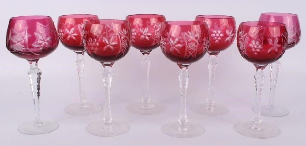 Lot 129188: BOHEMIAN CLEAR TO CUT CRANBERRY GLASSES - 8