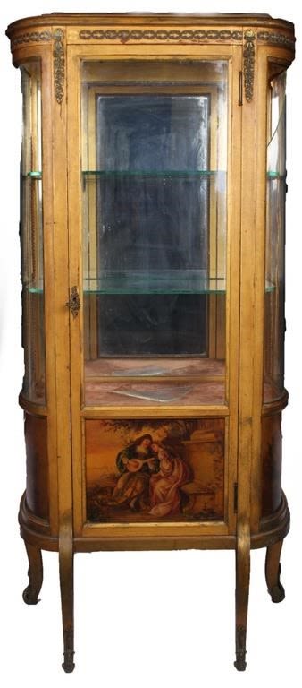 Lot 129191: ANTIQUE FRENCH VITRINE CURIO CABINET W/ PAINTINGS