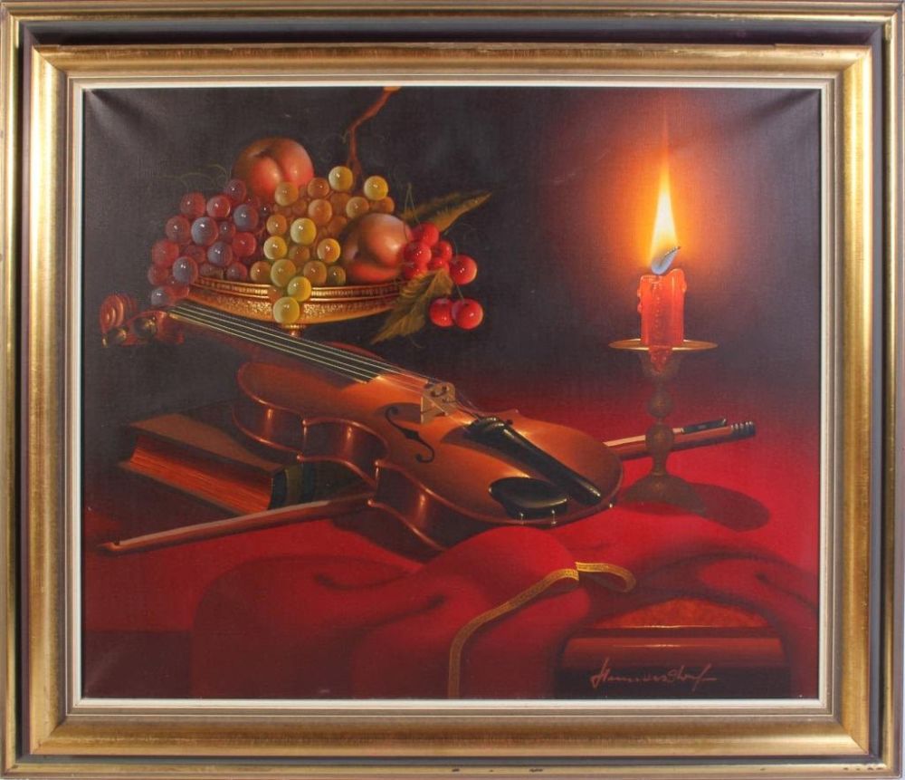 Lot 130183: CARLO HENNERSDORF ORIGINAL OIL REALISM STILL LIFE