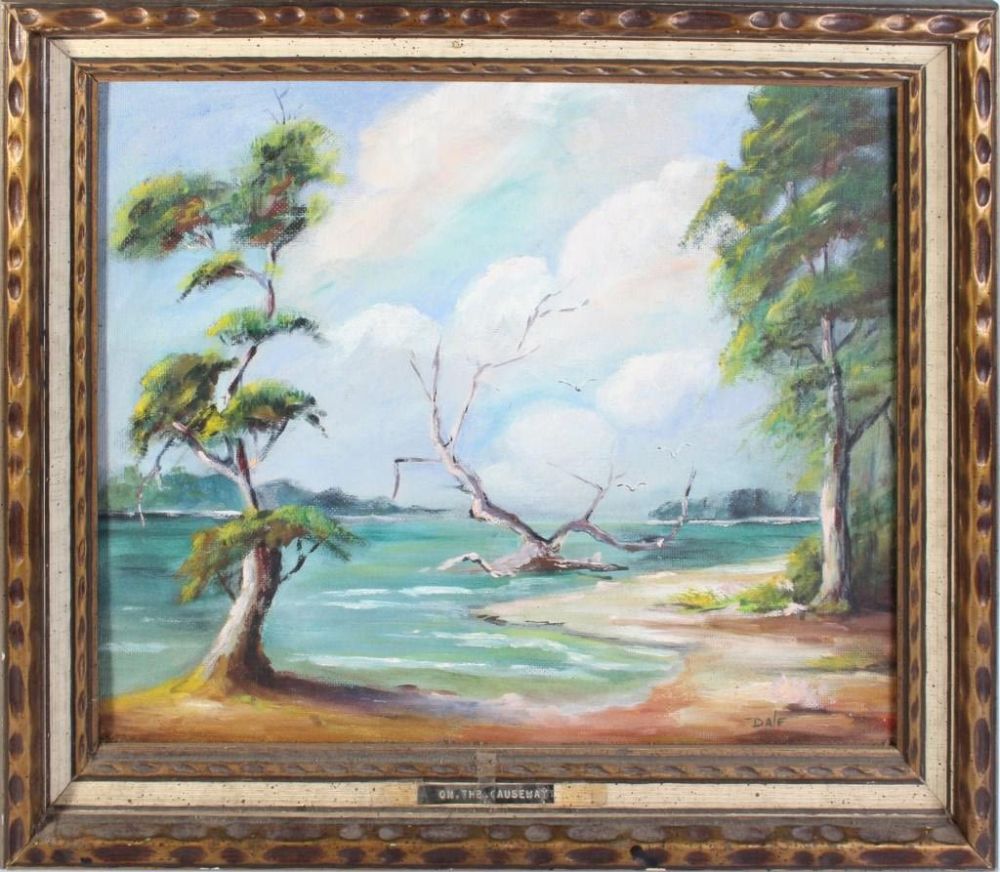 Lot 130184: ORIGINAL OIL FLORIDA BEACH TITLED: ON THE CAUSEWAY