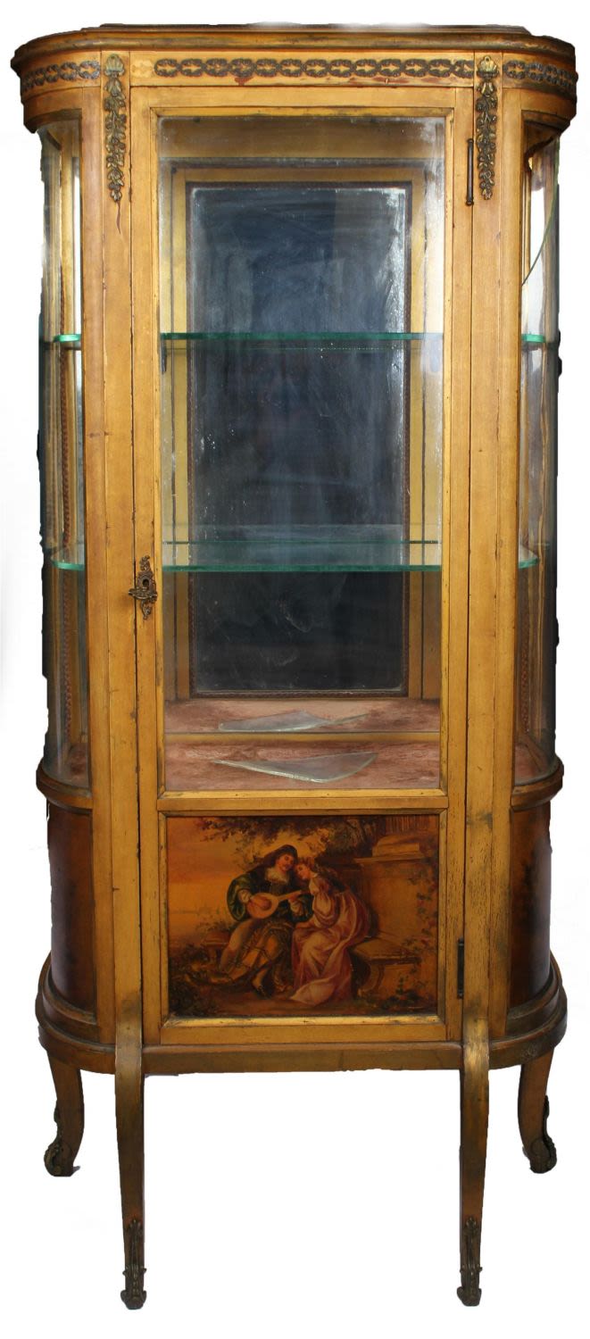 Lot 131191: ANTIQUE FRENCH VITRINE CURIO CABINET W/ PAINTINGS