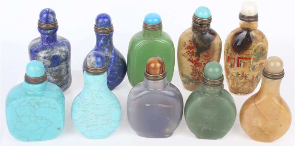 Lot 133182: CHINESE TURQUOISE, JADE SNUFF BOTTLES  - LOT OF 10